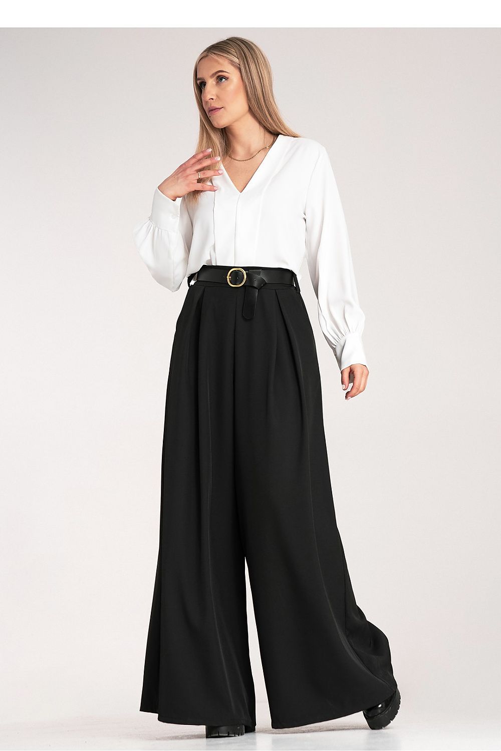 Anibe Lifestyle - Palazzobyxor med high waist, skärp och sidofickor