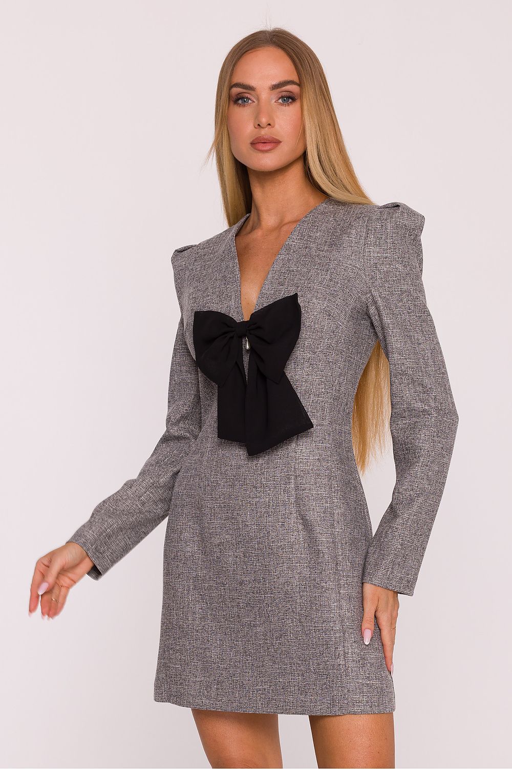 Anibe Lifestyle - Miniklänning i tweed med chiffongrosett