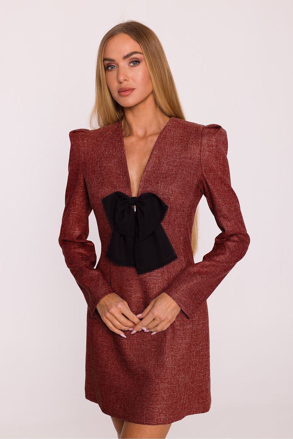Anibe Lifestyle - Miniklänning i tweed med chiffongrosett