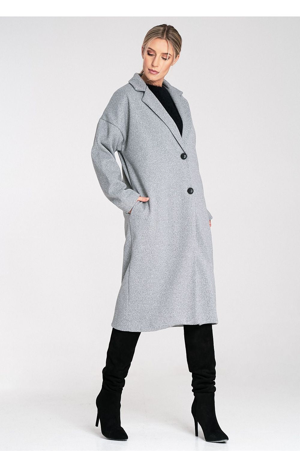 Anibe Lifestyle - Oversized kappa med kavajkrage och tvåknappsstängning