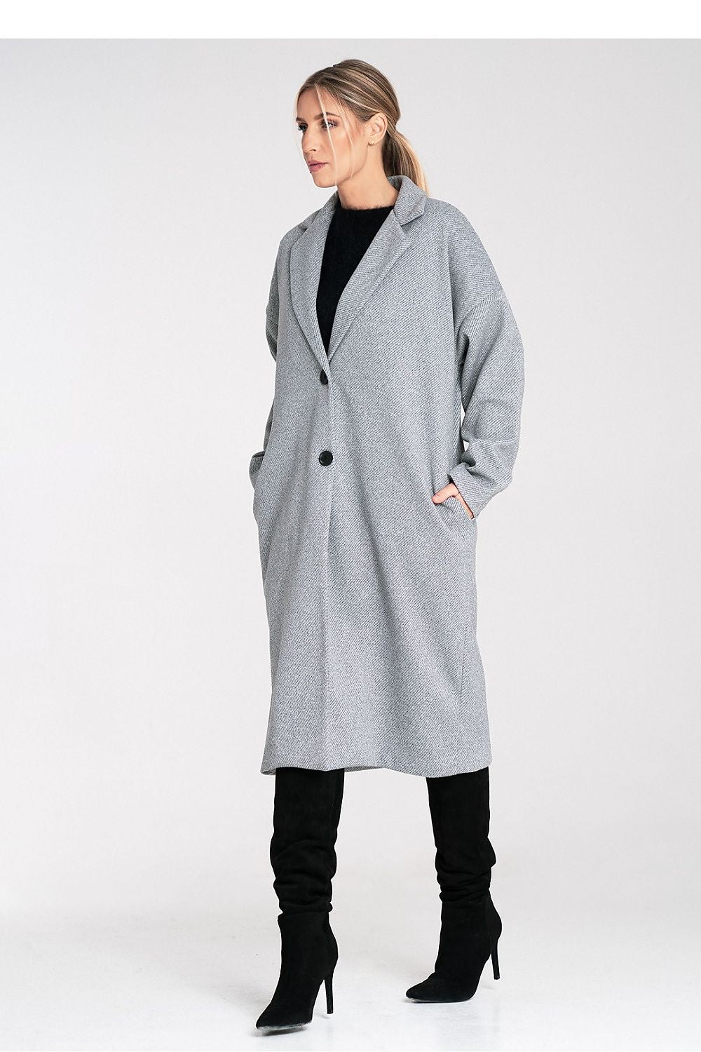 Anibe Lifestyle - Oversized kappa med kavajkrage och tvåknappsstängning