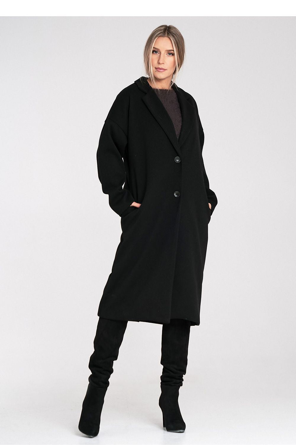 Anibe Lifestyle - Oversized kappa med kavajkrage och tvåknappsstängning