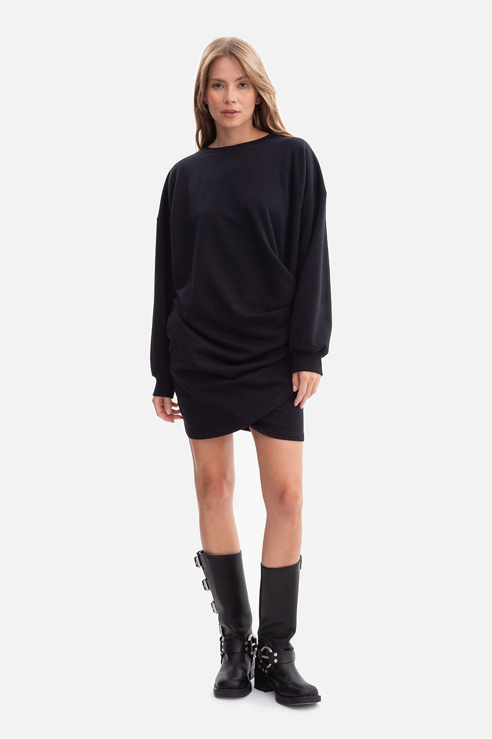 Anibe Lifestyle - Oversize sweatshirt-klänning med muddar och rund ringning