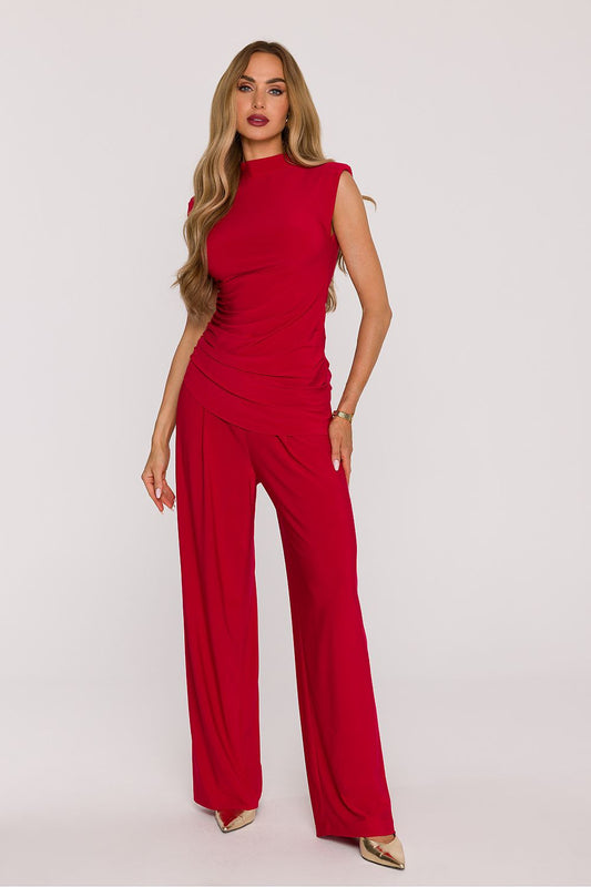 Anibe Lifestyle - Byxset med ärmlös blus med polokrage och vida byxor