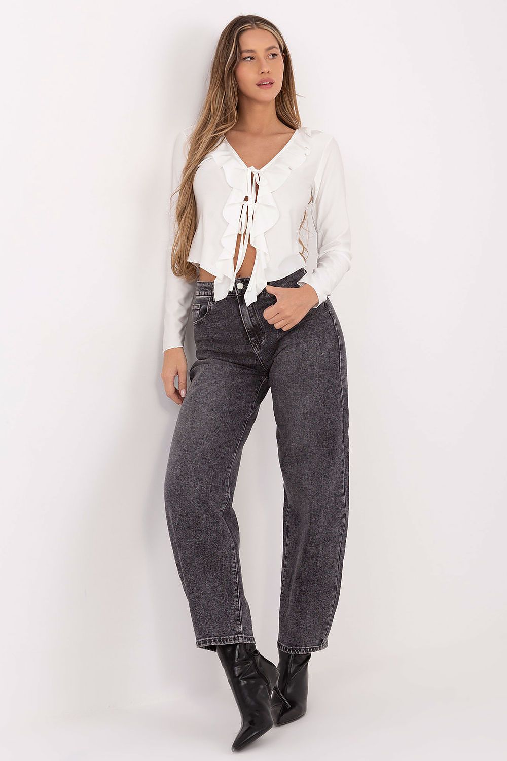 Anibe Lifestyle - Blus med knytband och volang