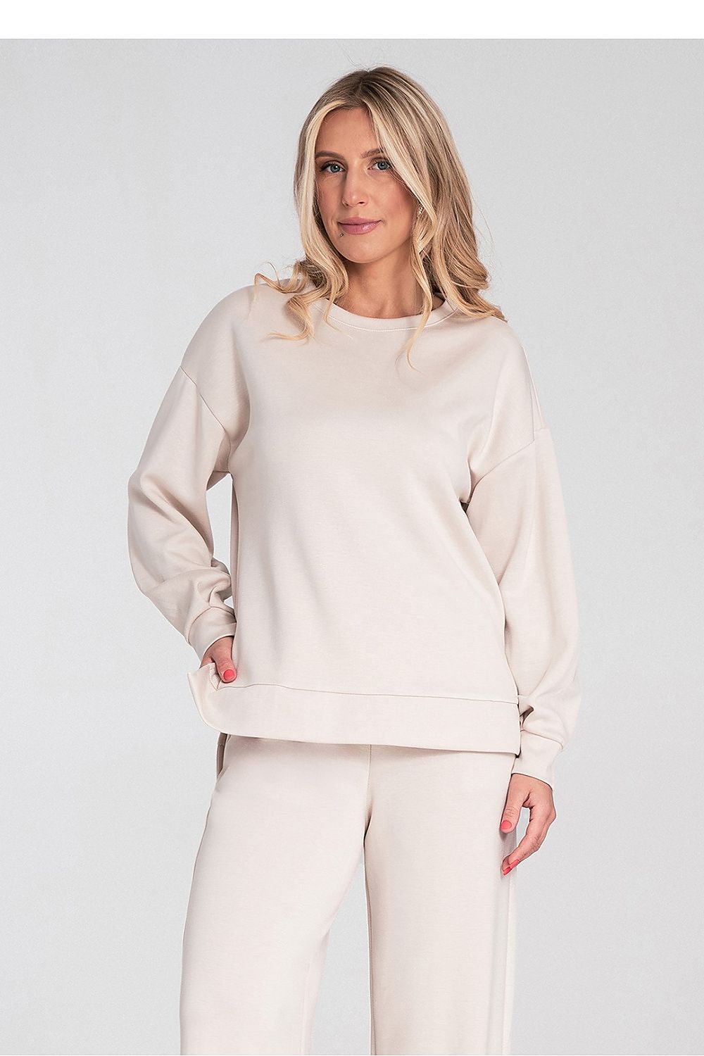 Anibe Lifestyle - Sweatshirt med rund hals och sidoskärningar