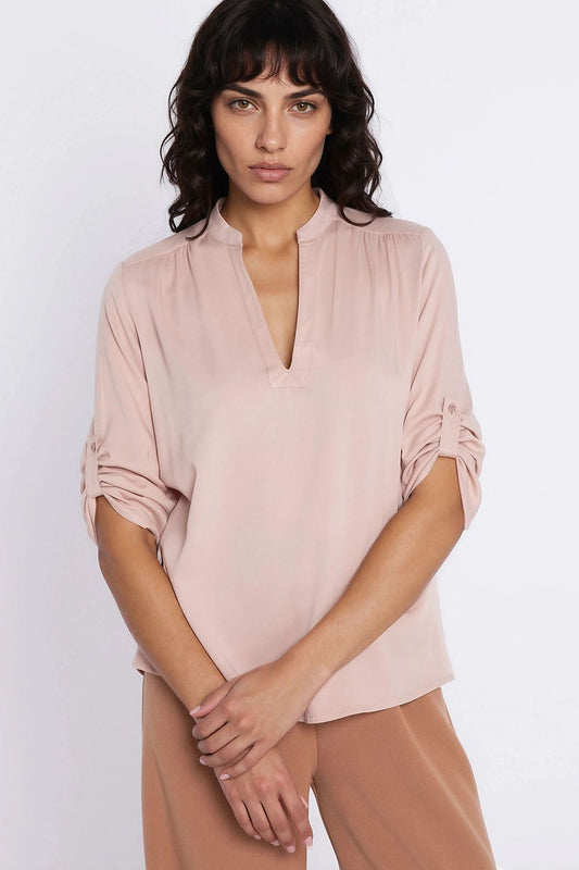 Anibe Lifestyle - Blus med stående krage och uppknäppbara ärmar