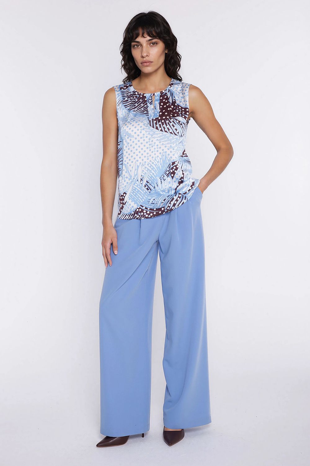 Anibe Lifestyle - Wide leg-byxor med hög midja och prydnadsveck