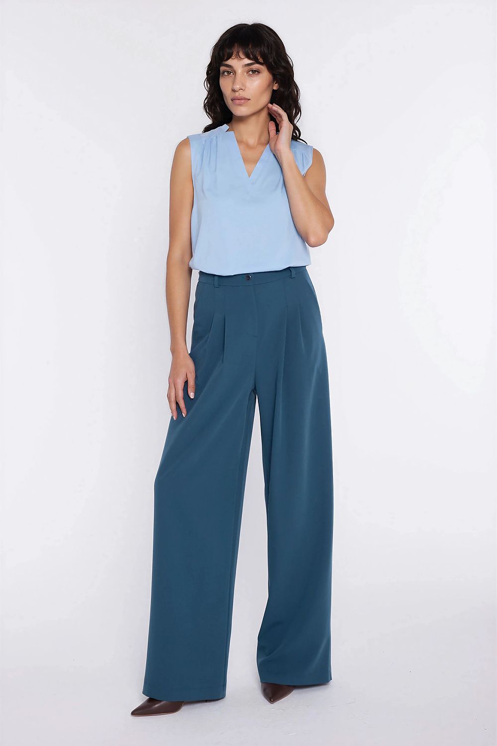 Anibe Lifestyle - Wide leg-byxor med hög midja och prydnadsveck