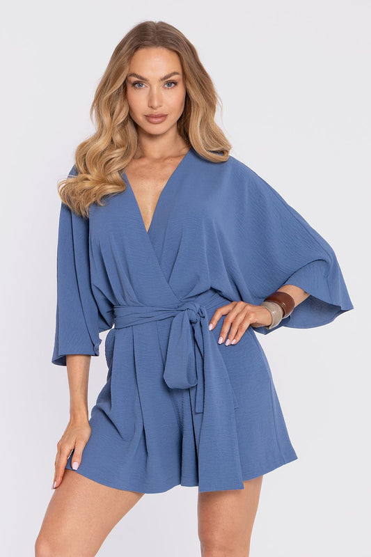 Anibe Lifestyle - Byxdress i crepe med kimonoärmar och knytband i midjan