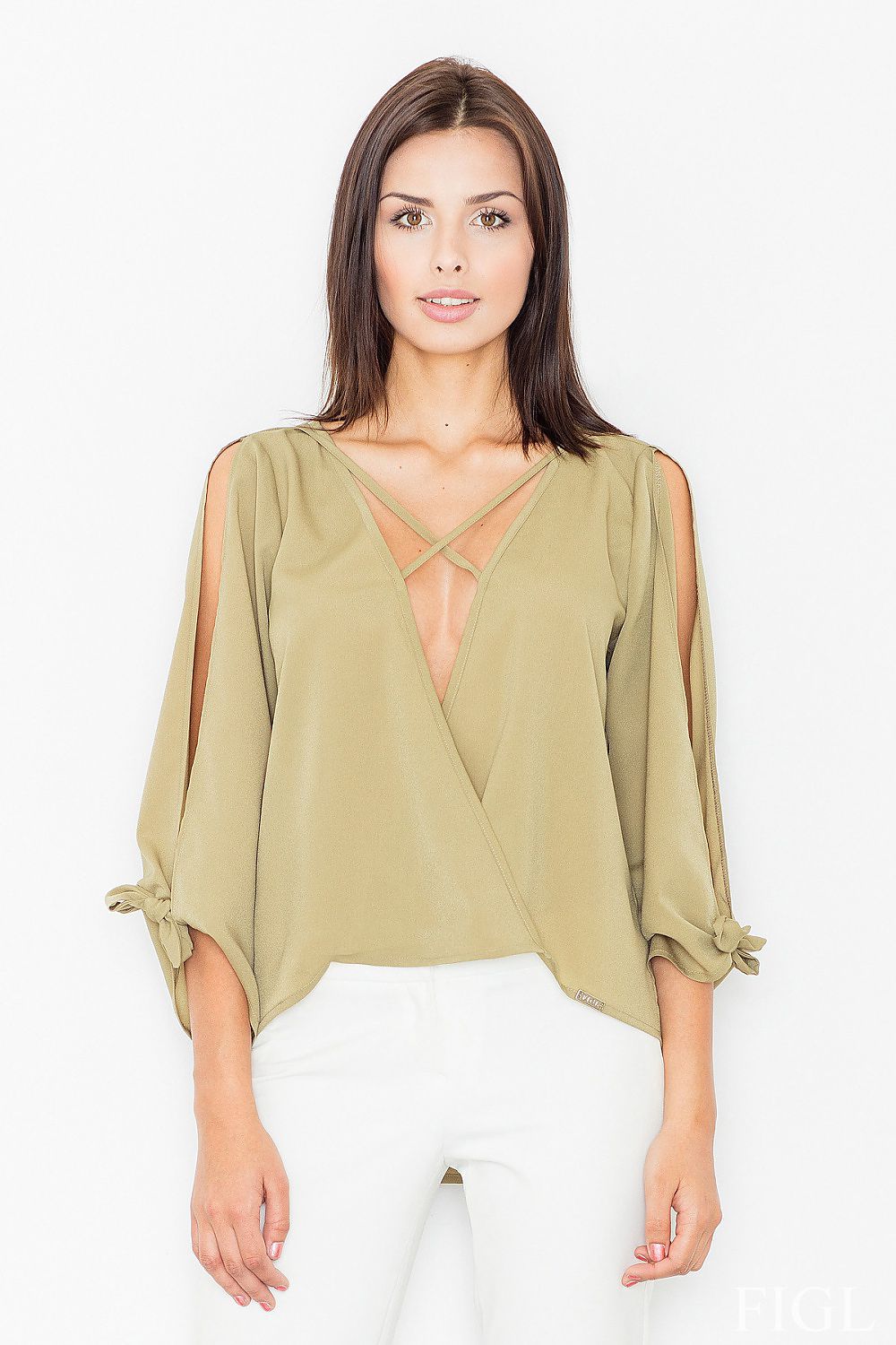 Anibe Lifestyle - Chic blus med djup V-ringning och öppna ärmar