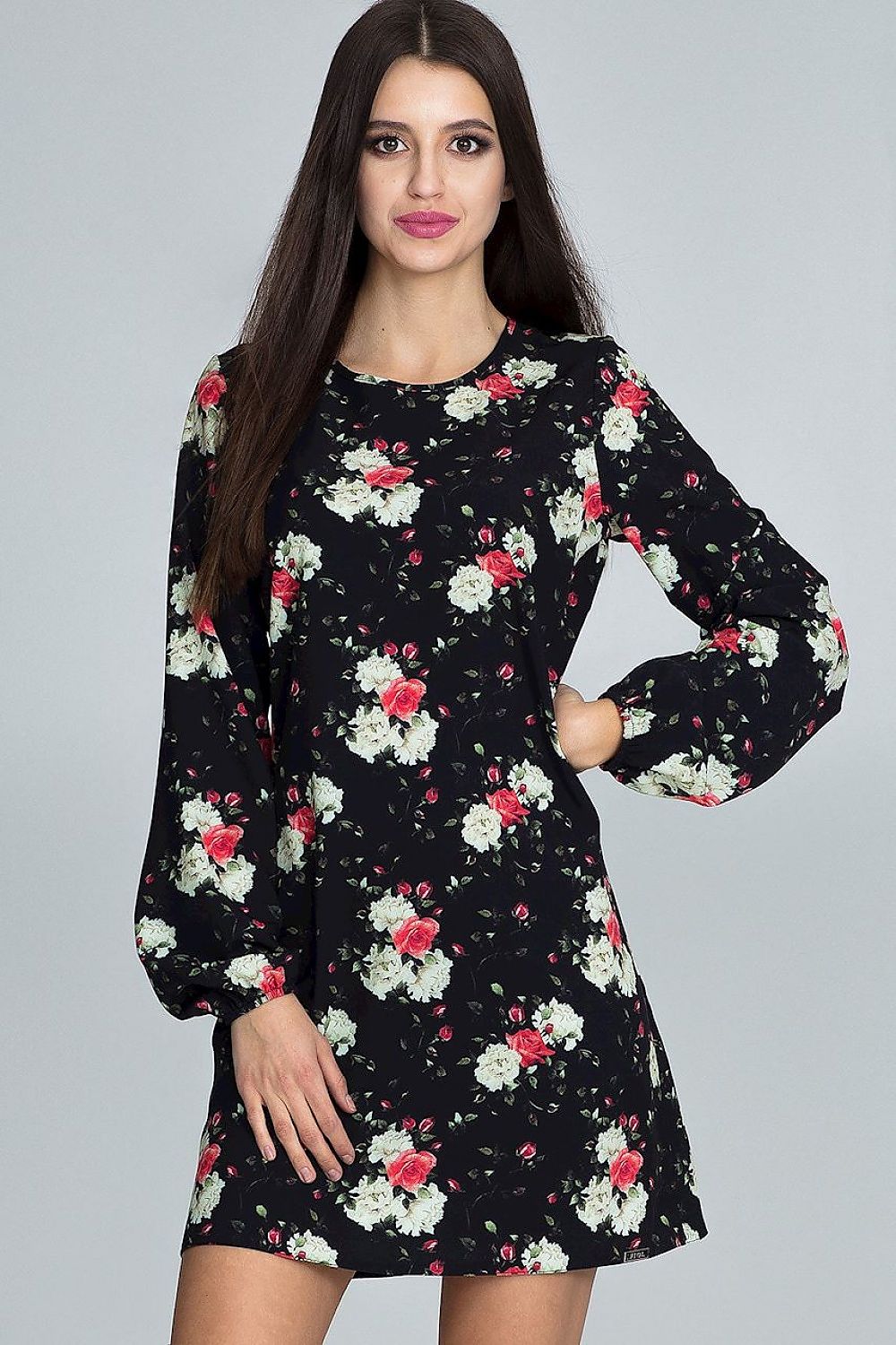 Anibe Lifestyle - Klänning med blommönster och långa ärmar