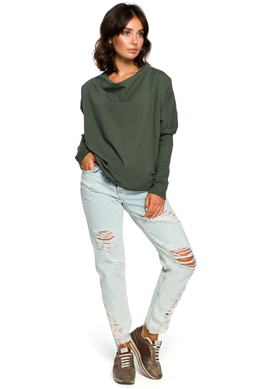 Anibe Lifestyle - Ledig sweatshirt med draperad urringning