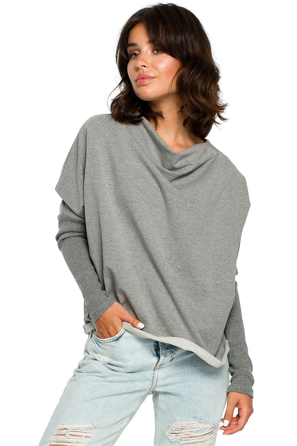 Anibe Lifestyle - Ledig sweatshirt med draperad urringning