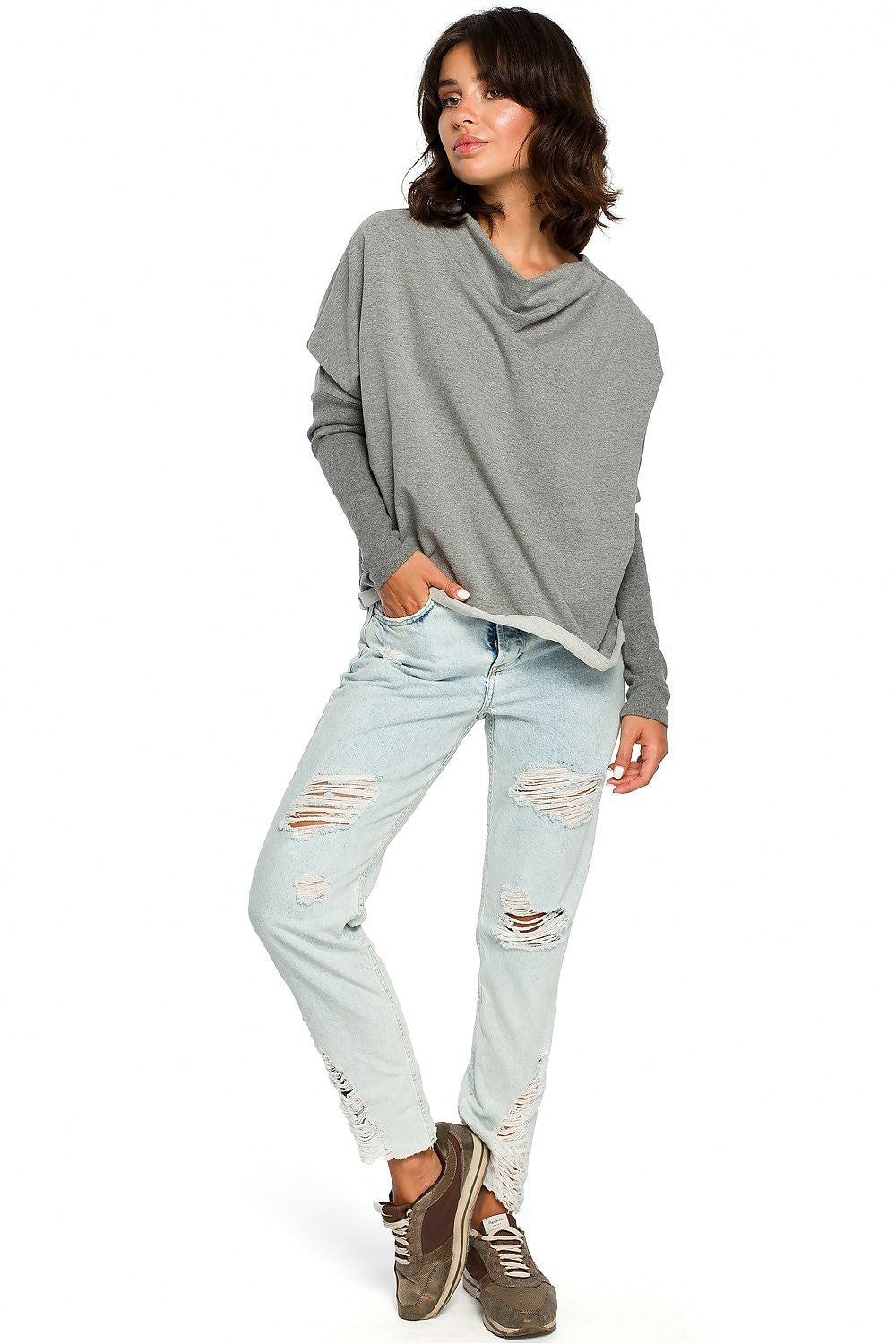 Anibe Lifestyle - Ledig sweatshirt med draperad urringning