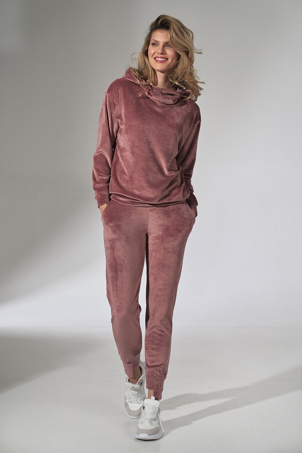 Anibe Lifestyle - Velour-hoodie med luva och mudd