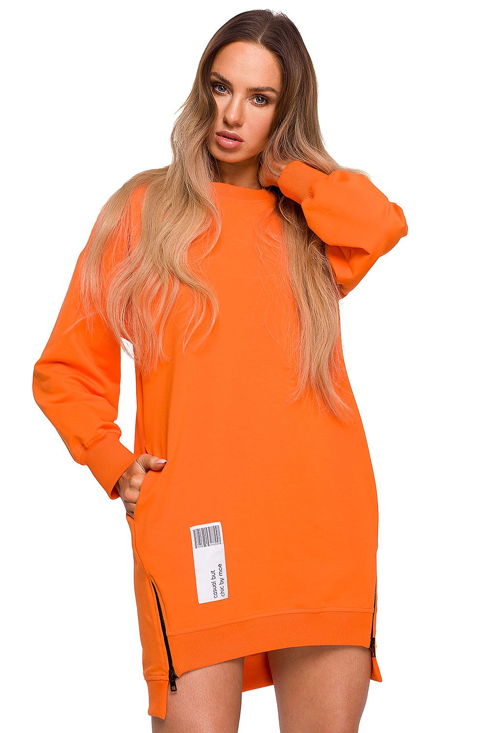 Anibe Lifestyle - Lång sweatshirt med patch och dragkedjor