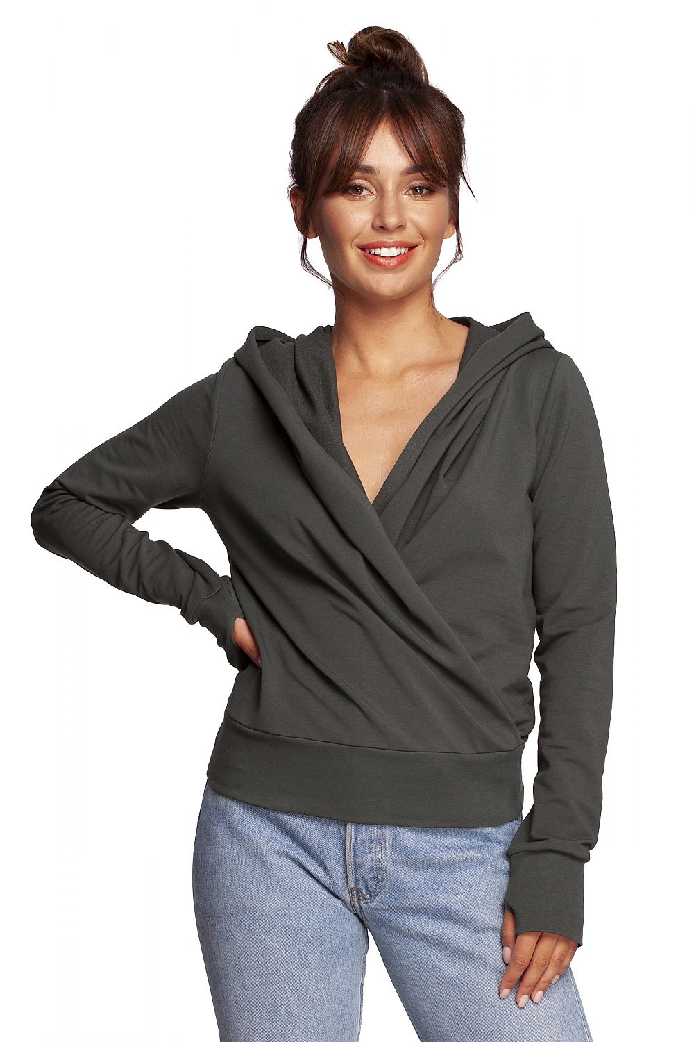 Anibe Lifestyle - Sweatshirt med omlottsnitt och luva