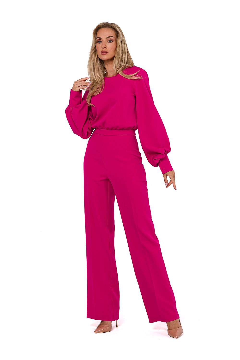 Anibe Lifestyle - Byxdress med långa puffärmar och utsvängda byxben