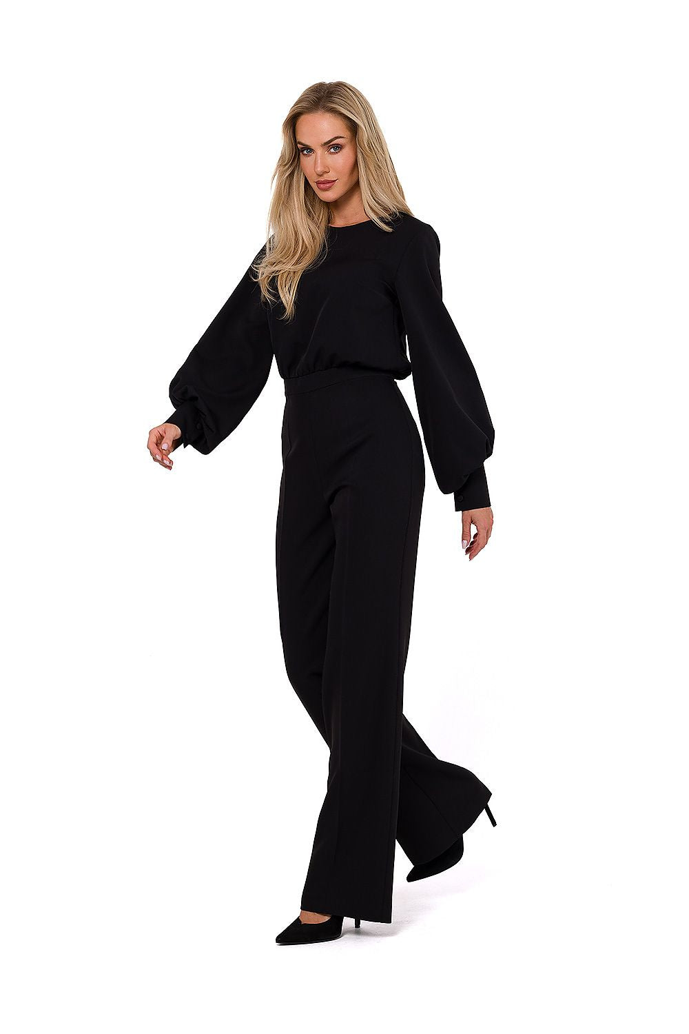 Anibe Lifestyle - Byxdress med långa puffärmar och utsvängda byxben